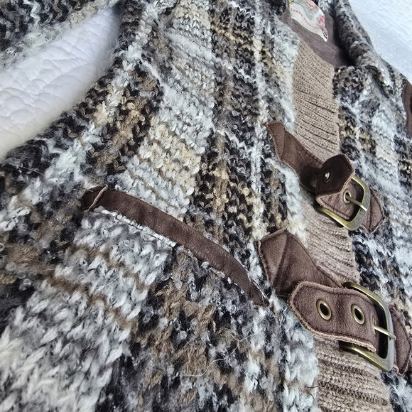 Free People Plaid Buckle Brown Cardigan Sweater Jacket Shabby Chic - Picture 4 of 16